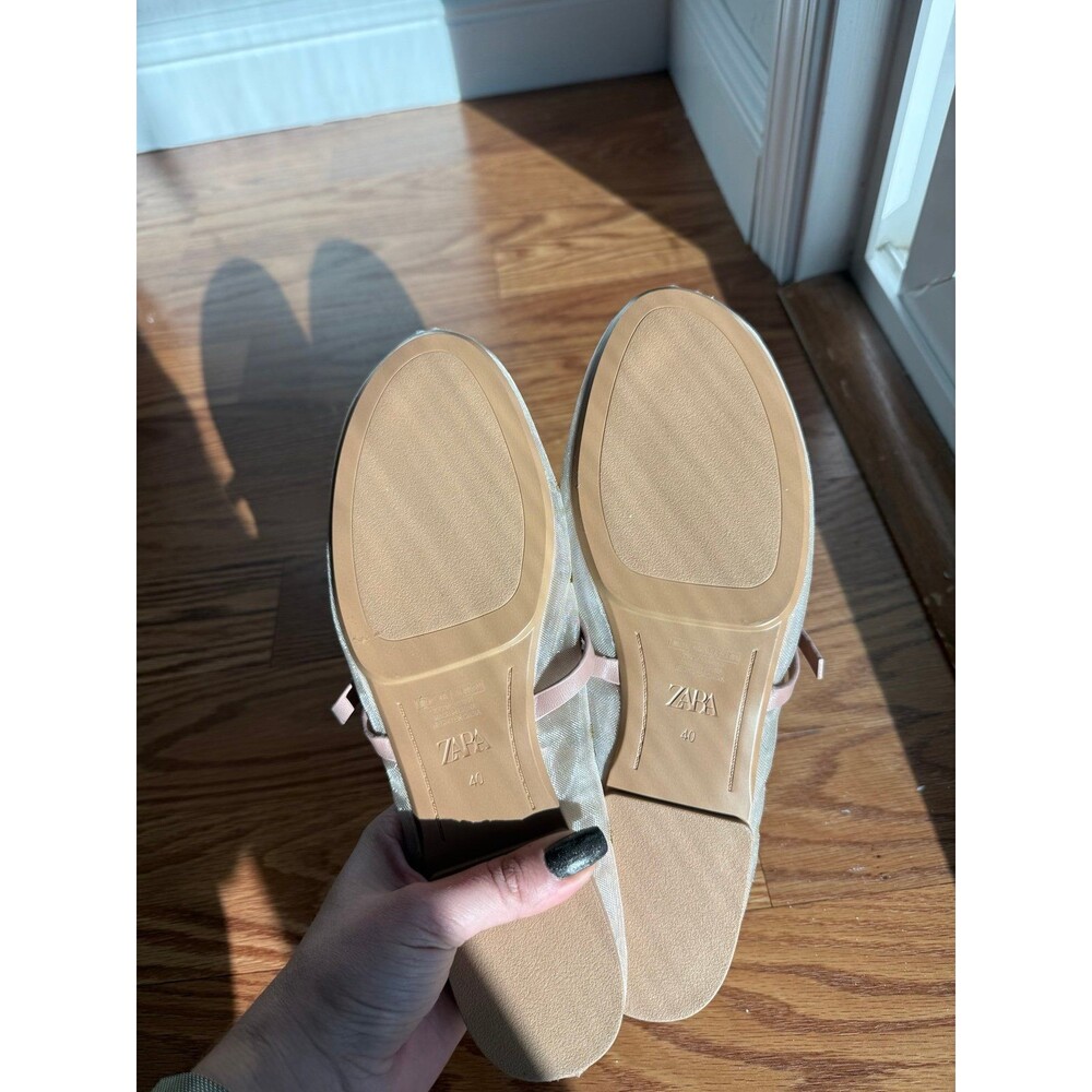 Zara FLORAL EMBROIDERY MESH BALLET FLATS - Picture 4 of 5
